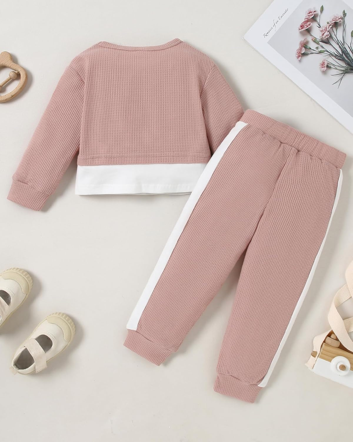 ZOEREA Baby Mädchen Kleidung Langarm Pullover Waffel Sweatshirt Tops + Hosen Set Neugeborene Weiche Kleinkinder Babykleidung Outfits Set