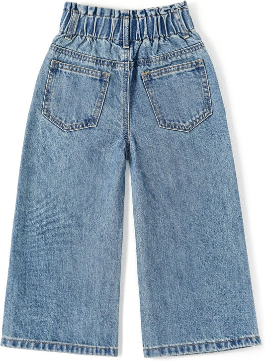 KIDSCOOL SPACE Baby Mädchen Jeans, Kleinkind Elastischer Bund Mit D-Ring Schrägtaschen Weite Denim Hose