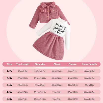 2PCS Baby Mädchen Winterkleid Und Samt Strickjacke Sets Kleinkind Langarm Verdickt Plüsch Mantel Kleider Outfit