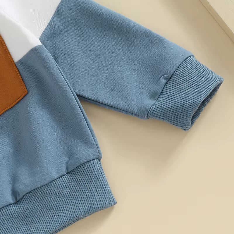 2023-05-19  0-3T Toddler Boys Fall Outfits Contrast Color Pocket Long Sleeve Sweatshirts Solid Long Pants Clothes Set