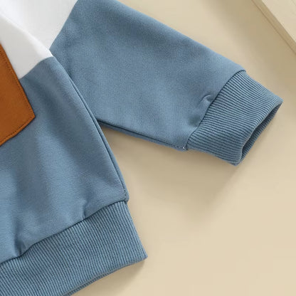 2023-05-19  0-3T Toddler Boys Fall Outfits Contrast Color Pocket Long Sleeve Sweatshirts Solid Long Pants Clothes Set