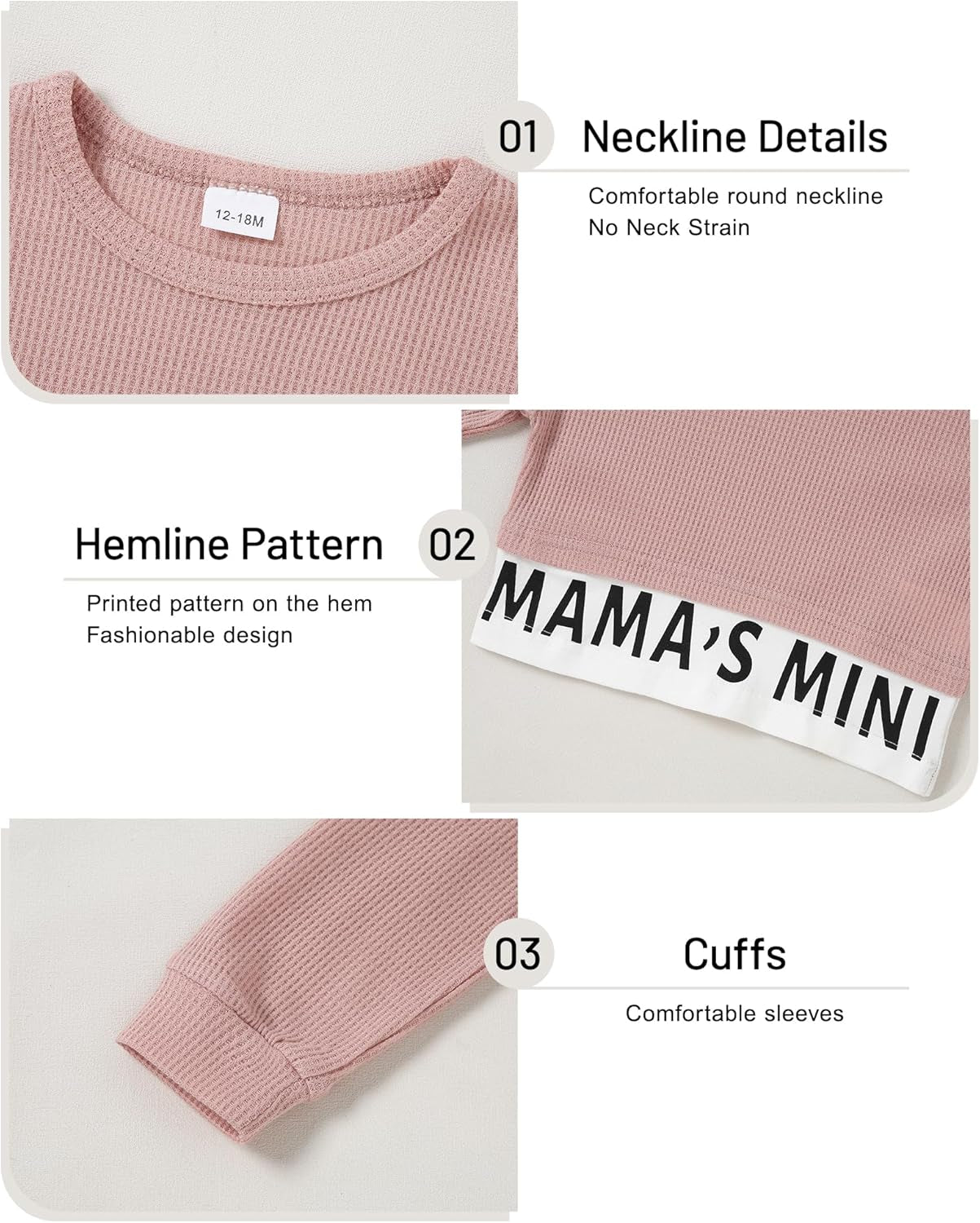 ZOEREA Baby Mädchen Kleidung Langarm Pullover Waffel Sweatshirt Tops + Hosen Set Neugeborene Weiche Kleinkinder Babykleidung Outfits Set