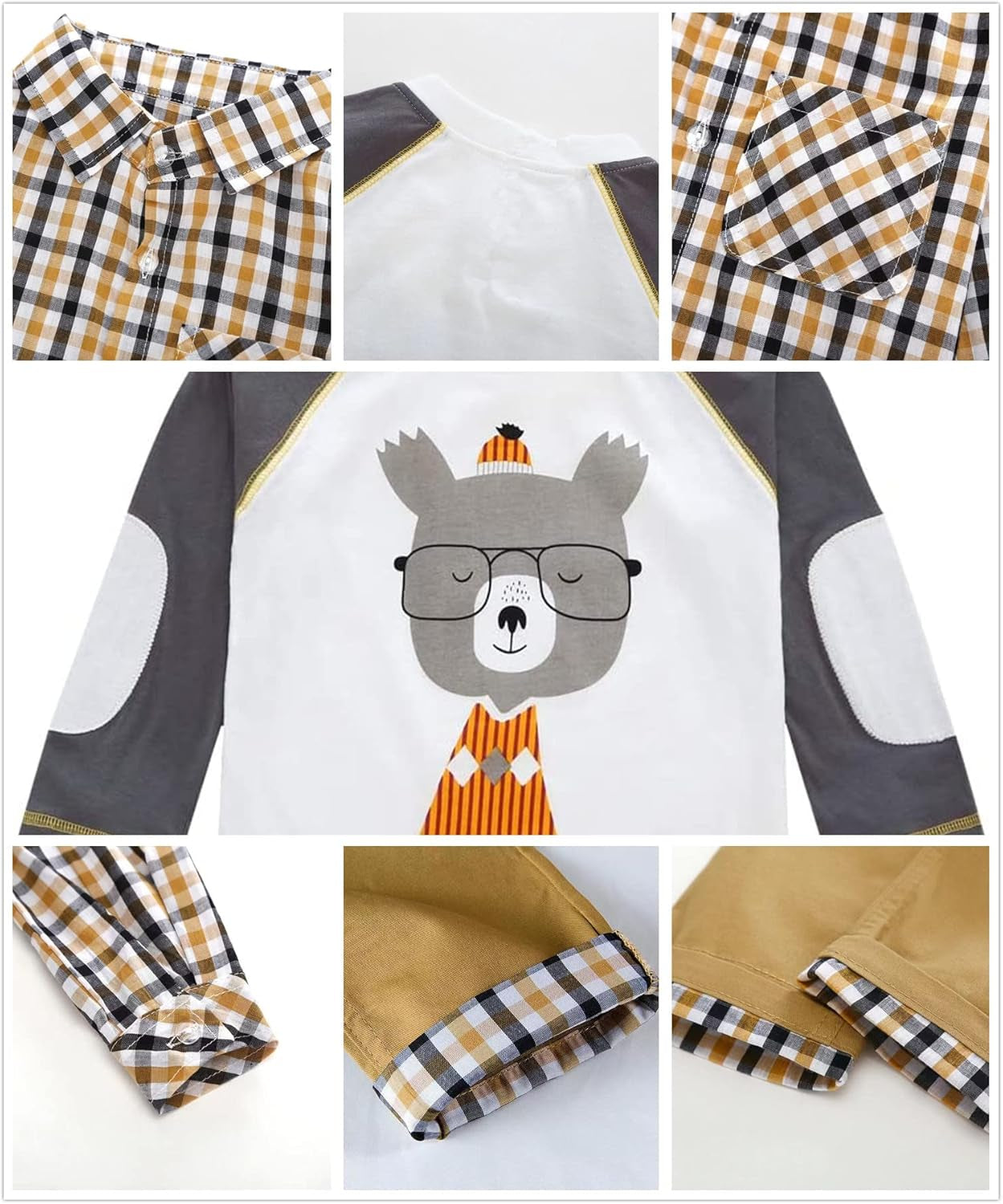 Kleinkind Jungen Casual 3-Teiliges Bekleidungsset T-Shirt + Kariertes Hemd + Khaki Hose