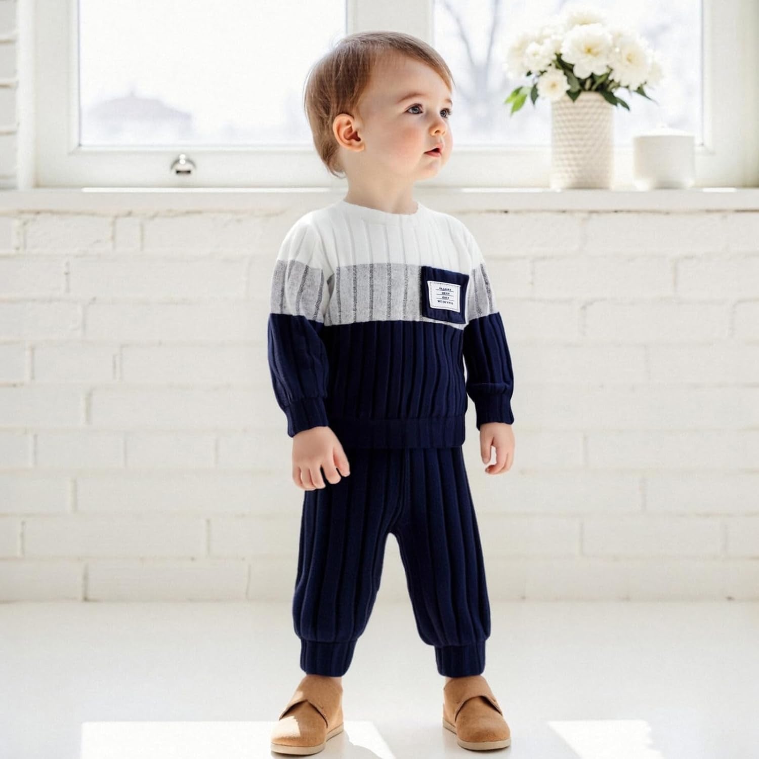 Baby Kleidung Jungen Winter Pullover Outfit Langarm Sweatshirt + Hose Kinder Bekleidungsset Für Baby-Jungen Strickpullover