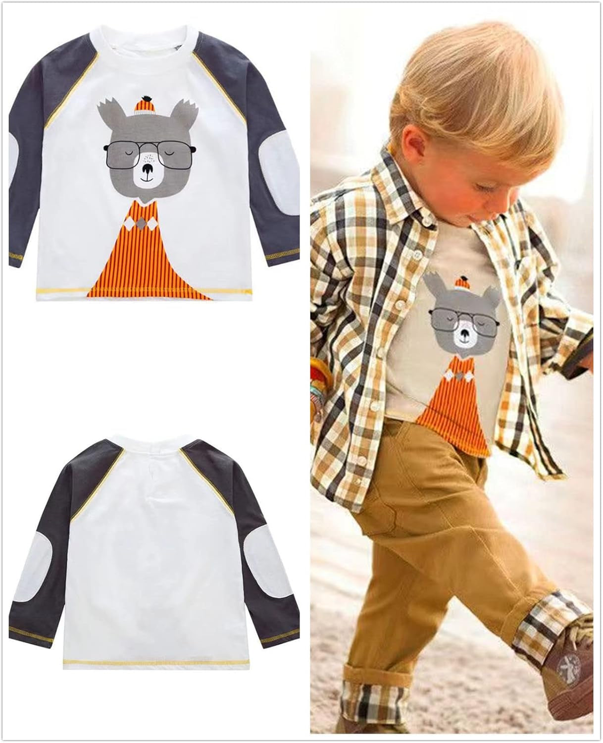 Kleinkind Jungen Casual 3-Teiliges Bekleidungsset T-Shirt + Kariertes Hemd + Khaki Hose