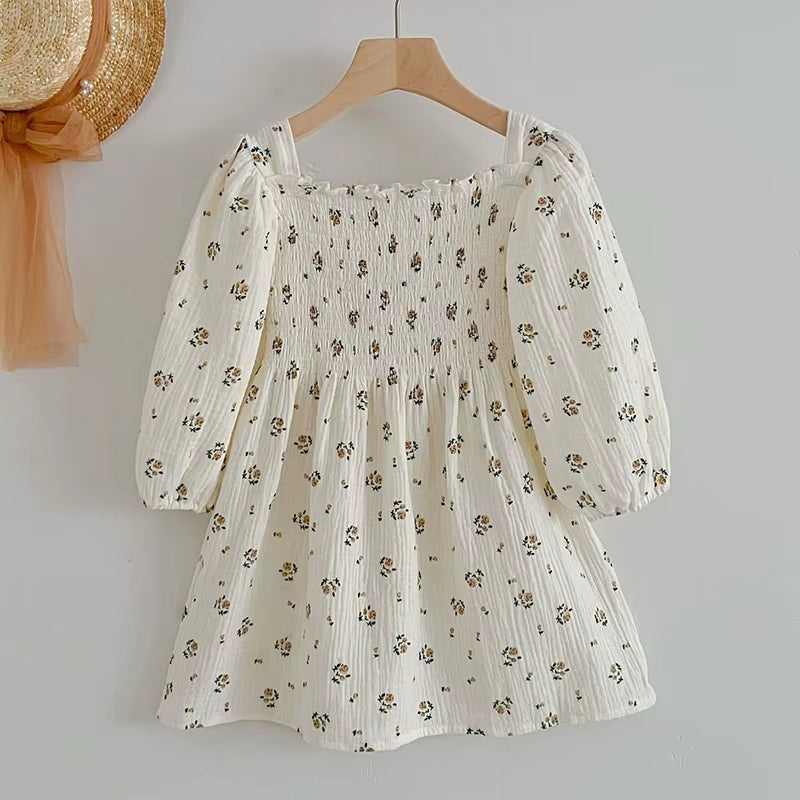 Spring Autumn Kids Baby Girls Long Sleeve Sweet Rose Printing Princess Dress Casual Baby Girls Dress Children Clothes Dress