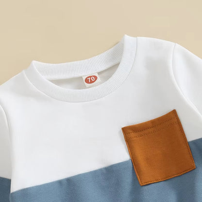 2023-05-19  0-3T Toddler Boys Fall Outfits Contrast Color Pocket Long Sleeve Sweatshirts Solid Long Pants Clothes Set