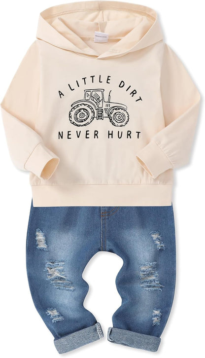 Baby Jungen Outfits Kleidung Sets Kleinkind Bekleidung Junge 1-5 Jahre Brief Muster Lange Ärmel Mit Kapuze Sweatshirt Und Baby Jeans Junge 2 Tlg
