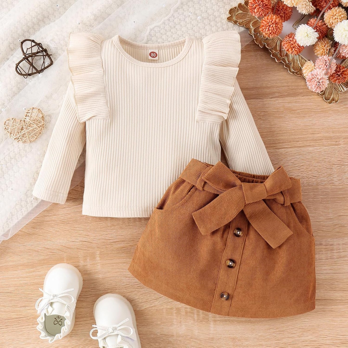 Geagodelia Baby Mädchen Kleidung Outfit Babykleidung Set Langarmshirt Top + Rock Neugeborene Weiche Babyset Zweiteiler