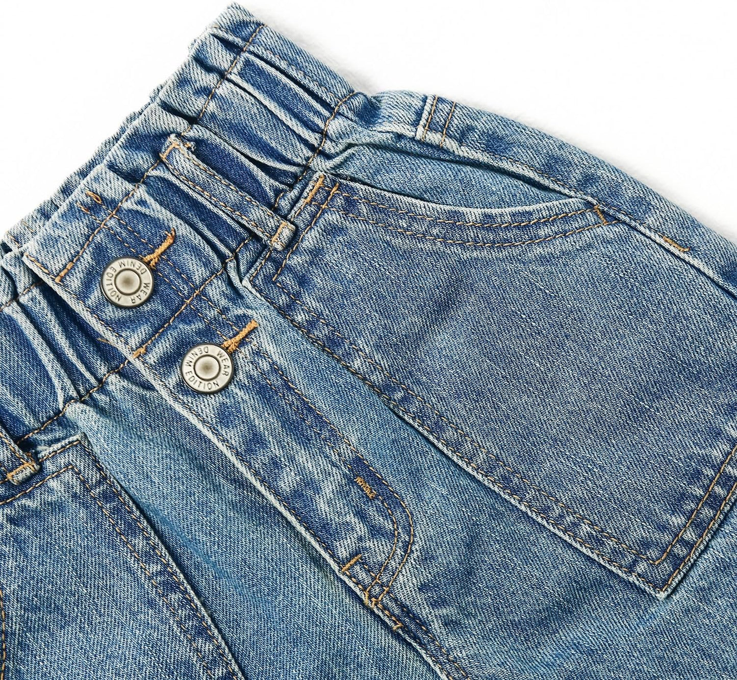 KIDSCOOL SPACE Baby Mädchen Jeans, Kleinkind Elastischer Bund Mit D-Ring Schrägtaschen Weite Denim Hose