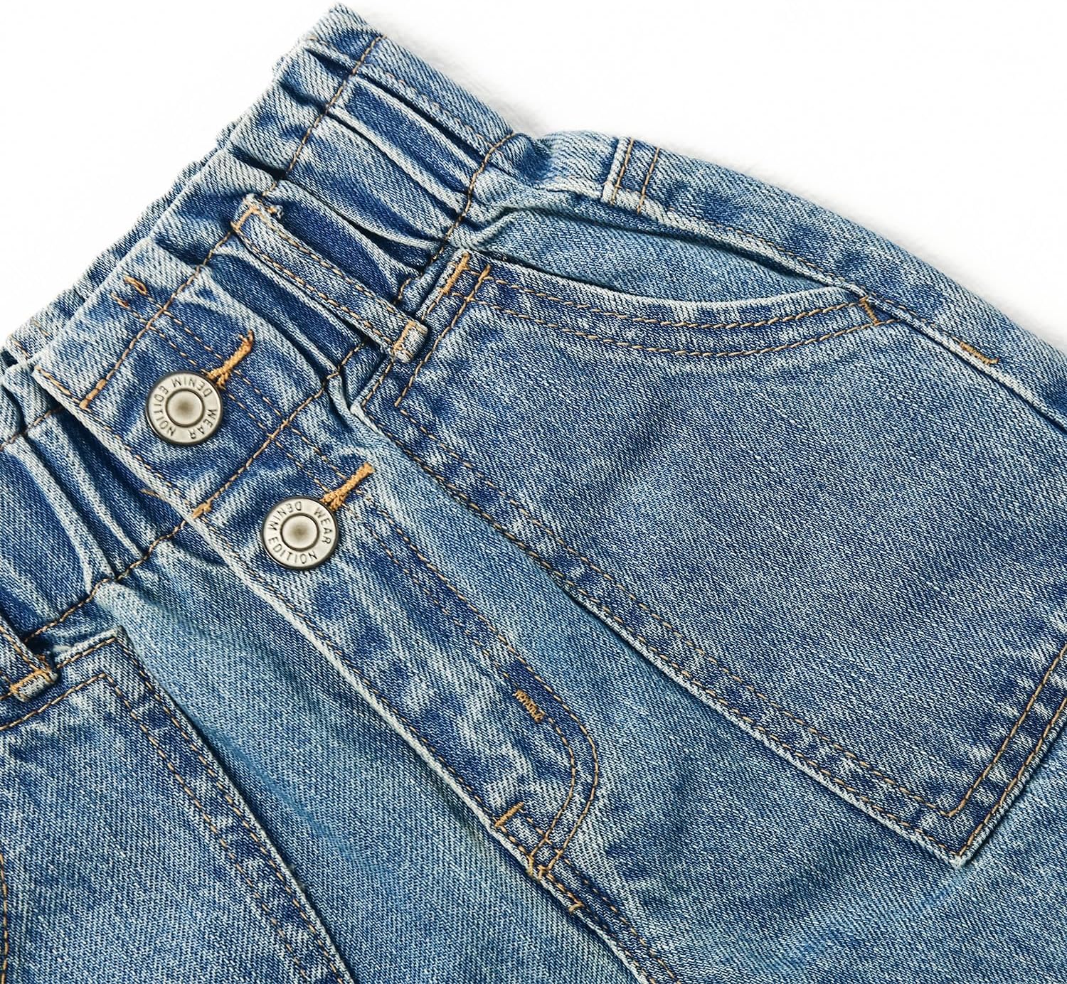 KIDSCOOL SPACE Baby Mädchen Jeans, Kleinkind Elastischer Bund Mit D-Ring Schrägtaschen Weite Denim Hose