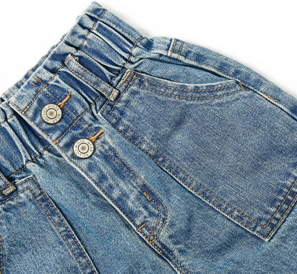 KIDSCOOL SPACE Baby Mädchen Jeans, Kleinkind Elastischer Bund Mit D-Ring Schrägtaschen Weite Denim Hose