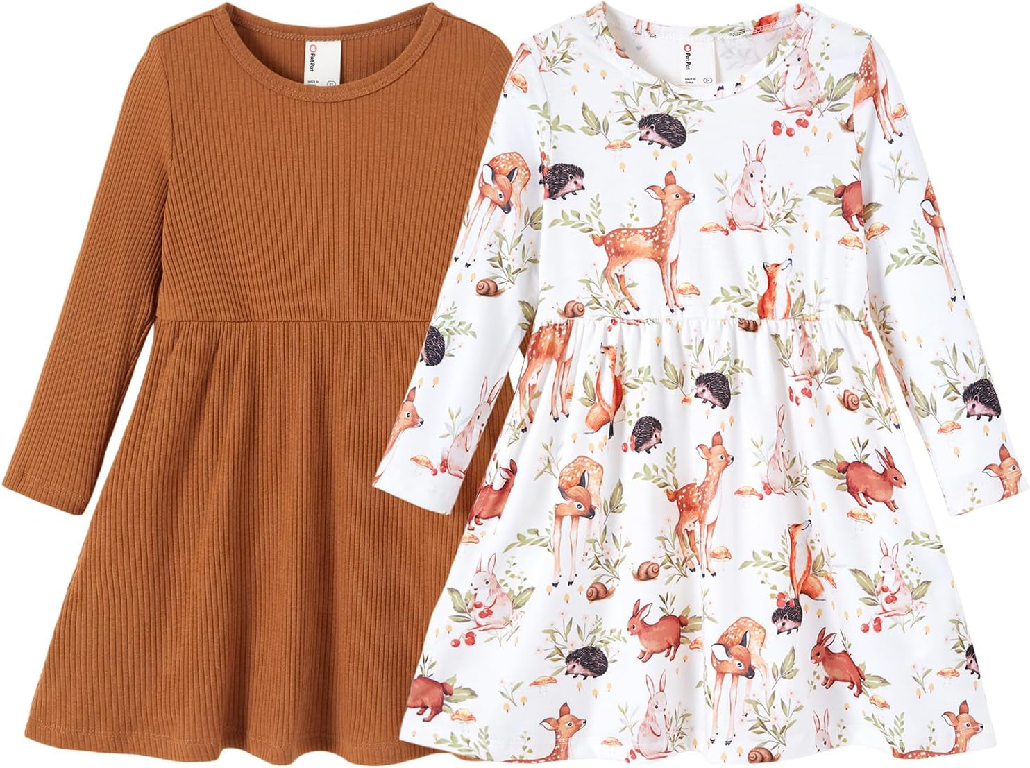 PATPAT Kleinkind Mädchen Kleid Set Langarm, Kind Kleid Einschulung, Packung Mit 2 Kleider Mädchen Festlich Mit Schmetterlingsmuster Für Geburtstag, Party, Bankett, Hochzeit, Urlaub, Gr.83-140