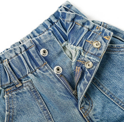 KIDSCOOL SPACE Baby Mädchen Jeans, Kleinkind Elastischer Bund Mit D-Ring Schrägtaschen Weite Denim Hose
