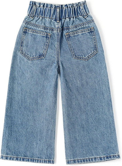 KIDSCOOL SPACE Baby Mädchen Jeans, Kleinkind Elastischer Bund Mit D-Ring Schrägtaschen Weite Denim Hose
