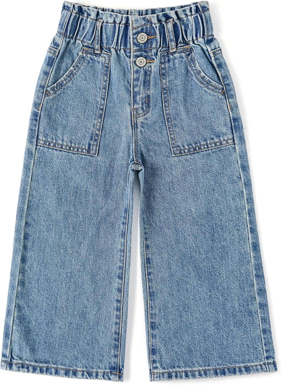 KIDSCOOL SPACE Baby Mädchen Jeans, Kleinkind Elastischer Bund Mit D-Ring Schrägtaschen Weite Denim Hose