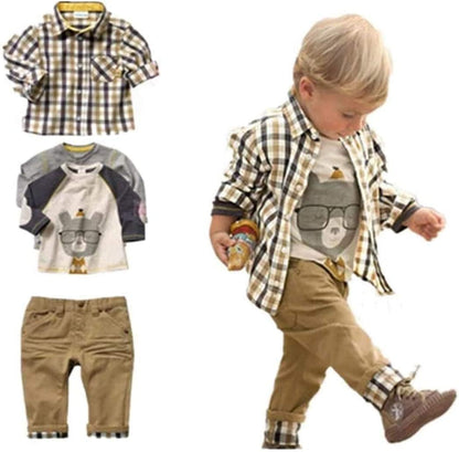 Kleinkind Jungen Casual 3-Teiliges Bekleidungsset T-Shirt + Kariertes Hemd + Khaki Hose