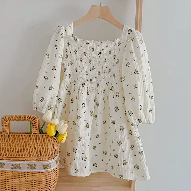 Spring Autumn Kids Baby Girls Long Sleeve Sweet Rose Printing Princess Dress Casual Baby Girls Dress Children Clothes Dress