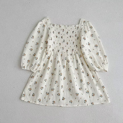 Spring Autumn Kids Baby Girls Long Sleeve Sweet Rose Printing Princess Dress Casual Baby Girls Dress Children Clothes Dress