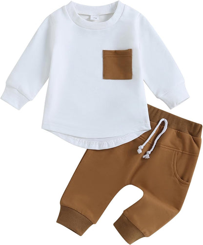 Geagodelia Baby Jungen Kleidung Outfit Babykleidung Set Langarmshirt Sweatshirt + Hose Neugeborene Weiche Babyset Zweiteiler Patchwork