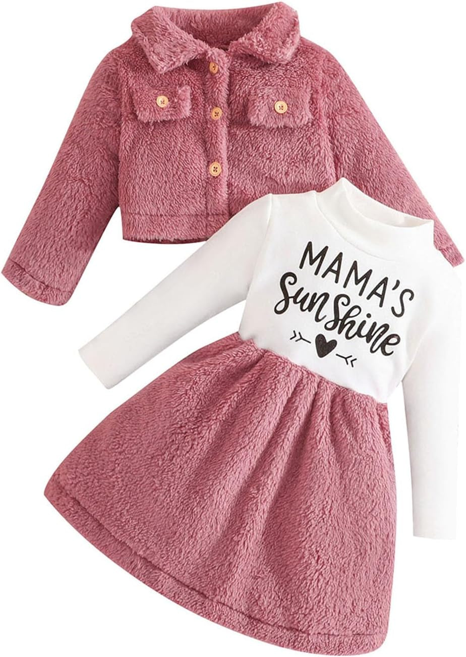 2PCS Baby Mädchen Winterkleid Und Samt Strickjacke Sets Kleinkind Langarm Verdickt Plüsch Mantel Kleider Outfit