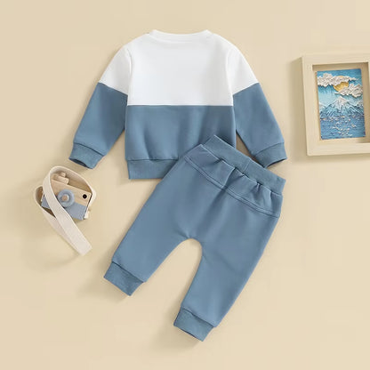 2023-05-19  0-3T Toddler Boys Fall Outfits Contrast Color Pocket Long Sleeve Sweatshirts Solid Long Pants Clothes Set