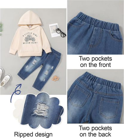 Baby Jungen Outfits Kleidung Sets Kleinkind Bekleidung Junge 1-5 Jahre Brief Muster Lange Ärmel Mit Kapuze Sweatshirt Und Baby Jeans Junge 2 Tlg
