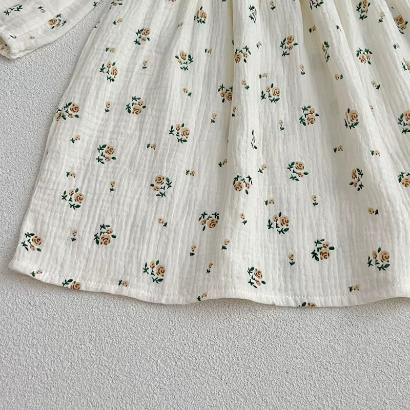 Spring Autumn Kids Baby Girls Long Sleeve Sweet Rose Printing Princess Dress Casual Baby Girls Dress Children Clothes Dress